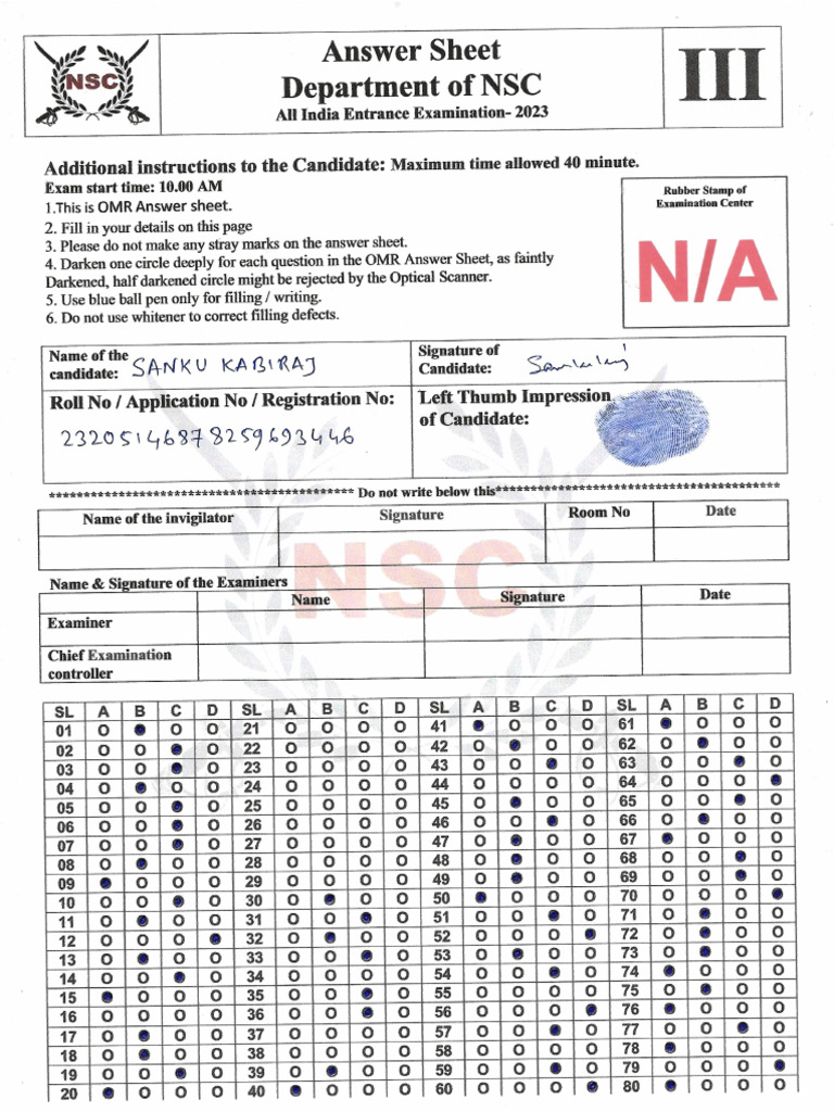 Answer Sheet | PDF