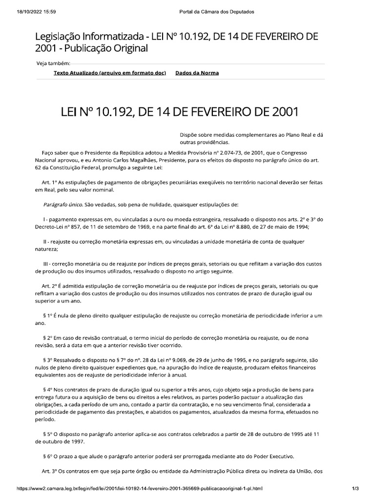 Lei 10192 - 14 Fev 2011 - Reajuste | PDF