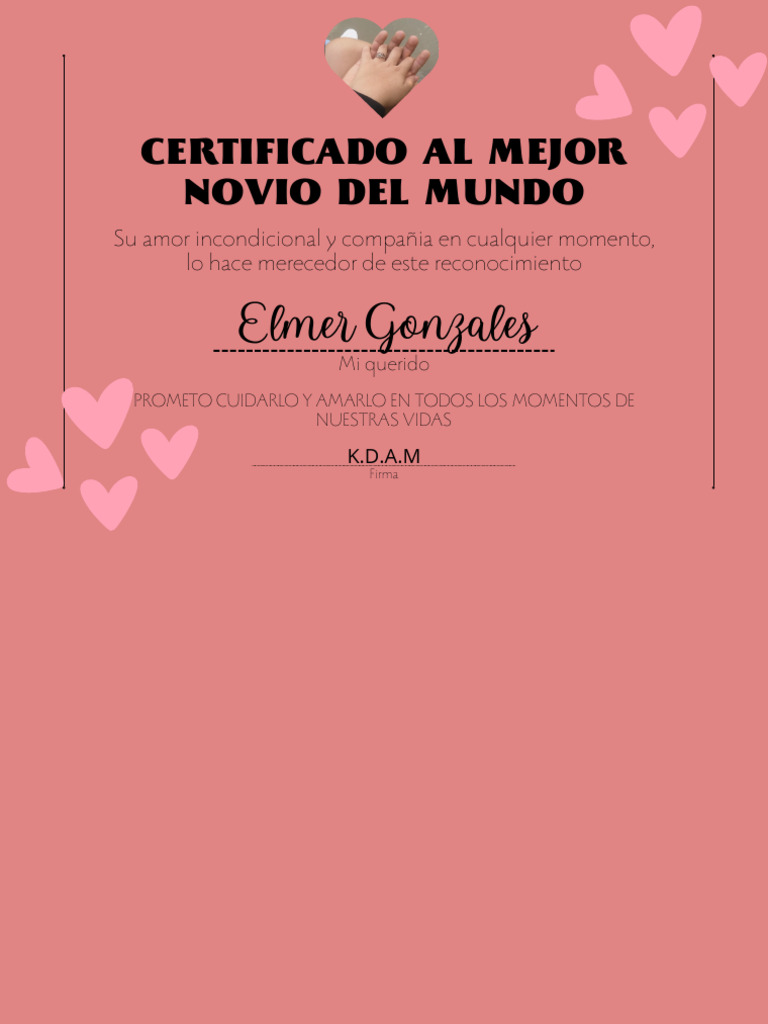 Certificado Novio Amor Rosa Pdf