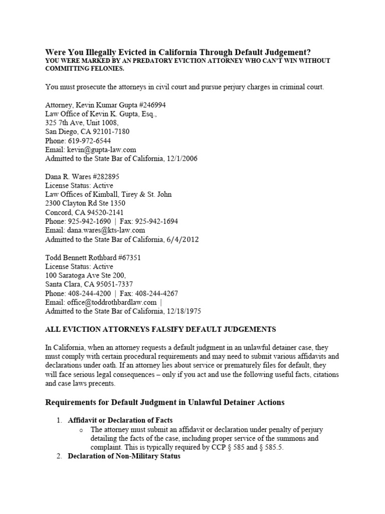 California Default Judgment Eviction Guide | PDF | Default Judgment ...