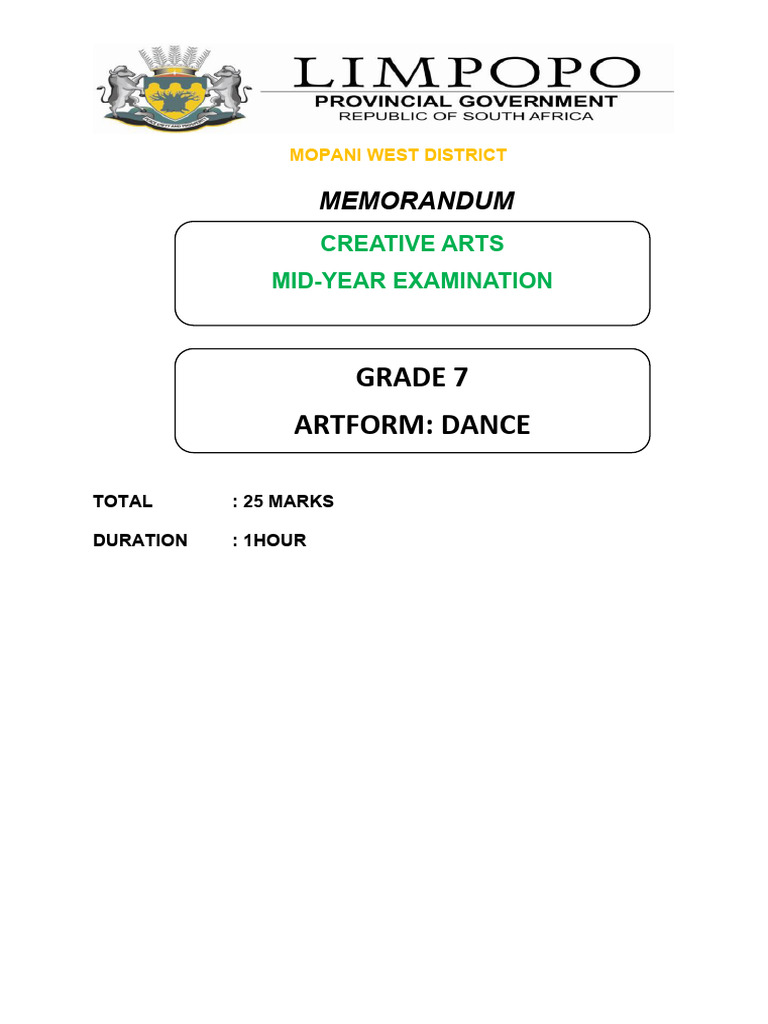 Grade 7 Creative Arts Exam Papers | PDF | Musicology | Musical Compositions