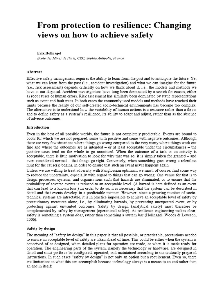 From Protection To Resilience Changing V | PDF | Safety | Risk