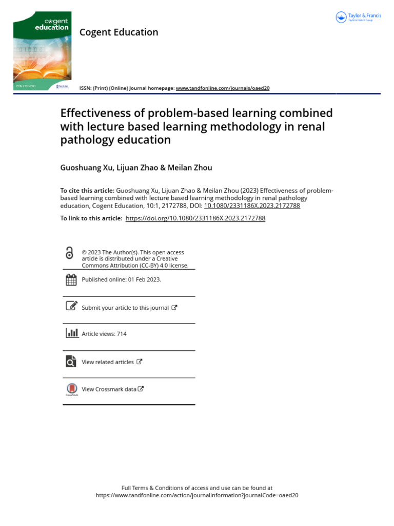 Effectiveness of Problem-Based Learning Combined With Lecture Based ...