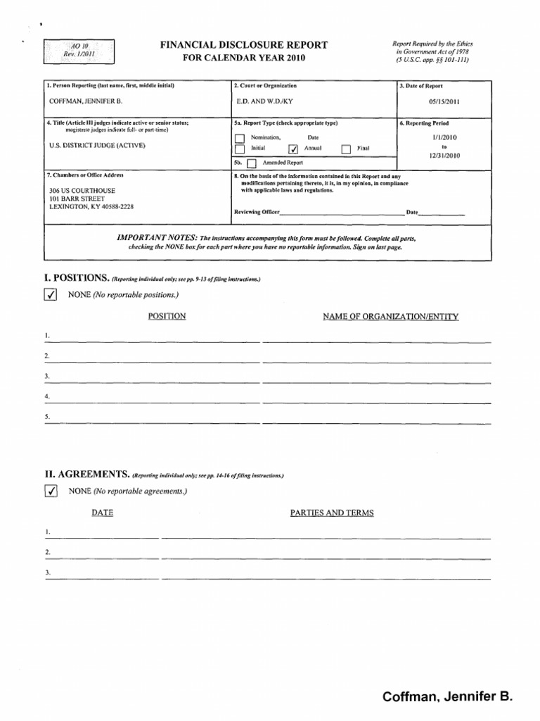 Jennifer B. Coffman Financial Disclosure | PDF | Financial Transaction ...