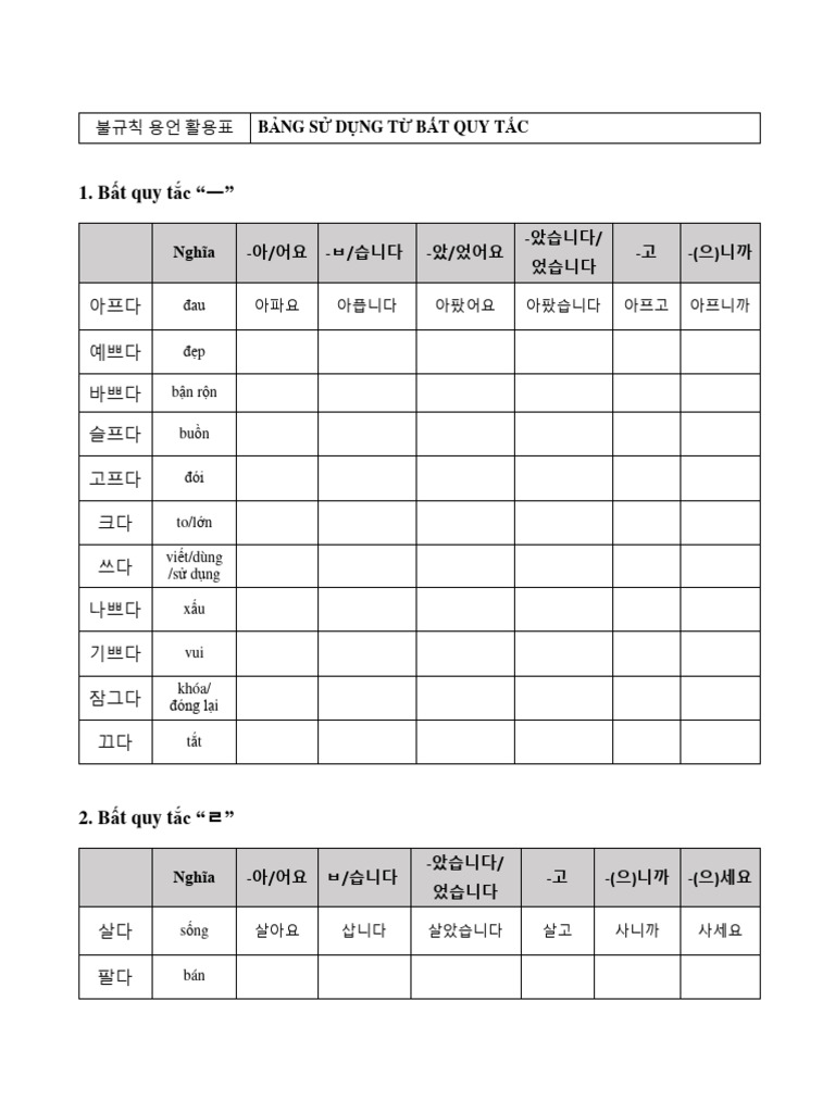 불규칙 용언 활용표 | PDF