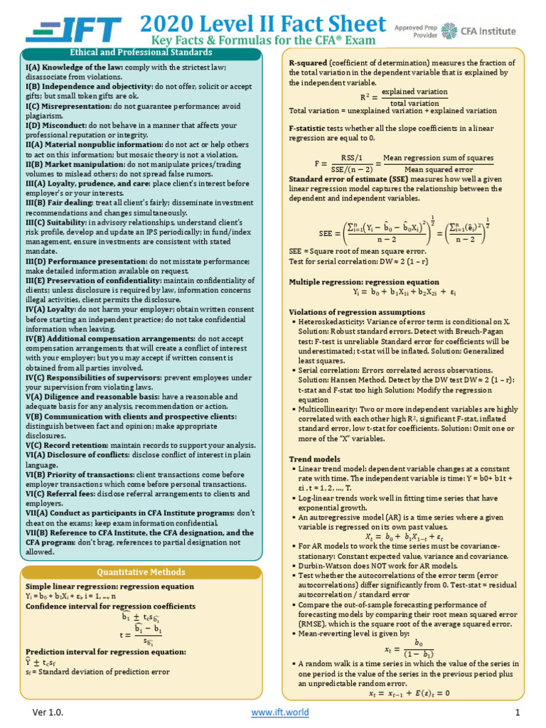 Level II 2020 Formula Sample | PDF | Regression Analysis | Autocorrelation