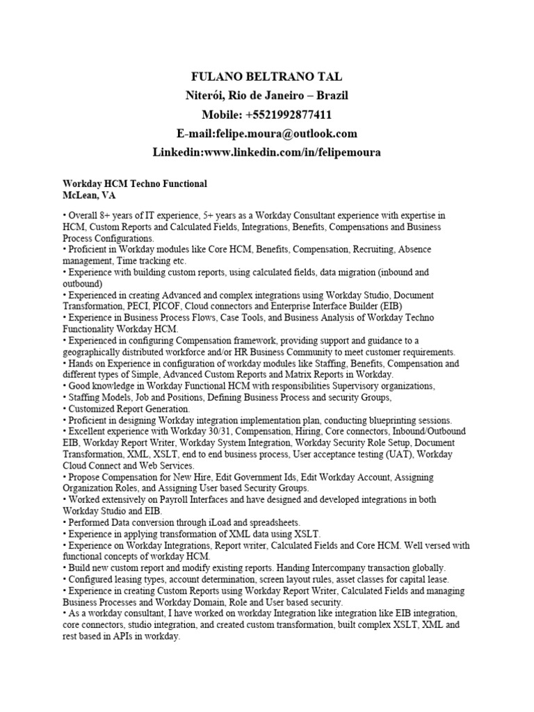 446433762-Sample-Resume-Workday-HCM-1 | Download Free PDF | Human ...