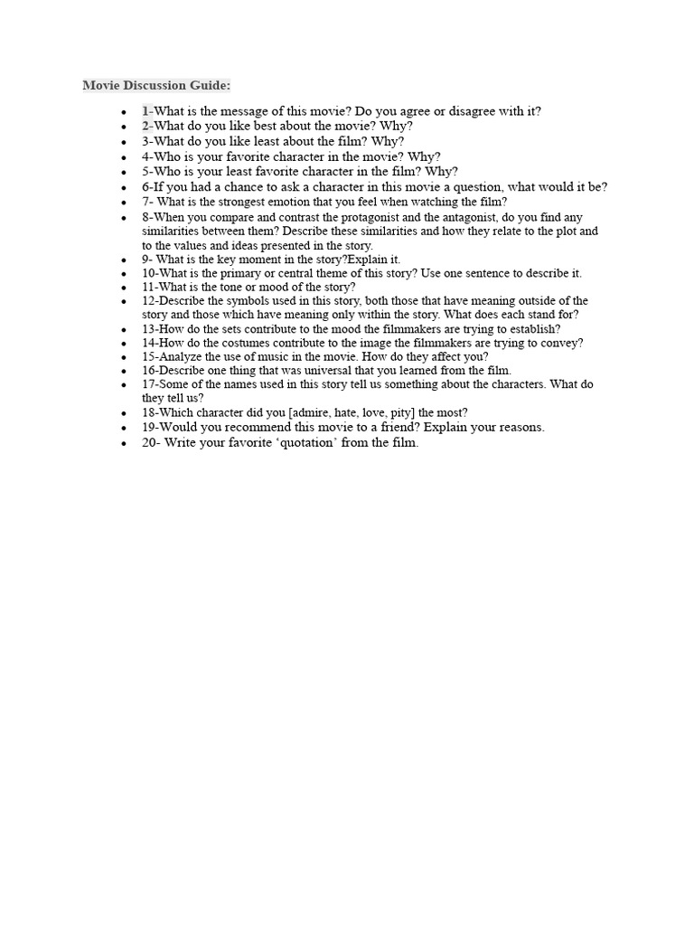 Movie Discussion Guide Questions | PDF