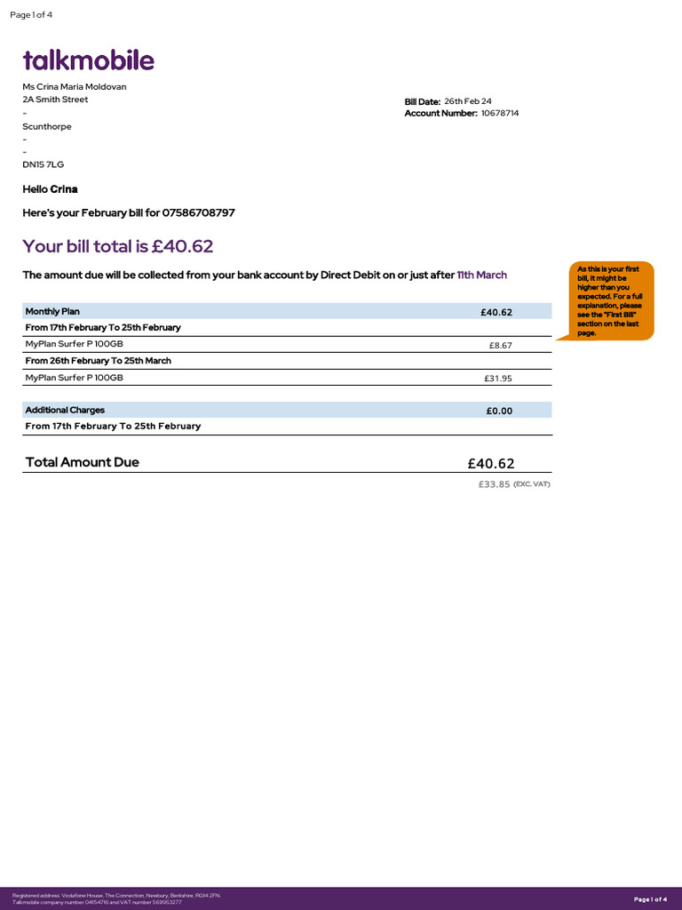 Talkmobile February Bill Summary | PDF | Multimedia Messaging Service ...