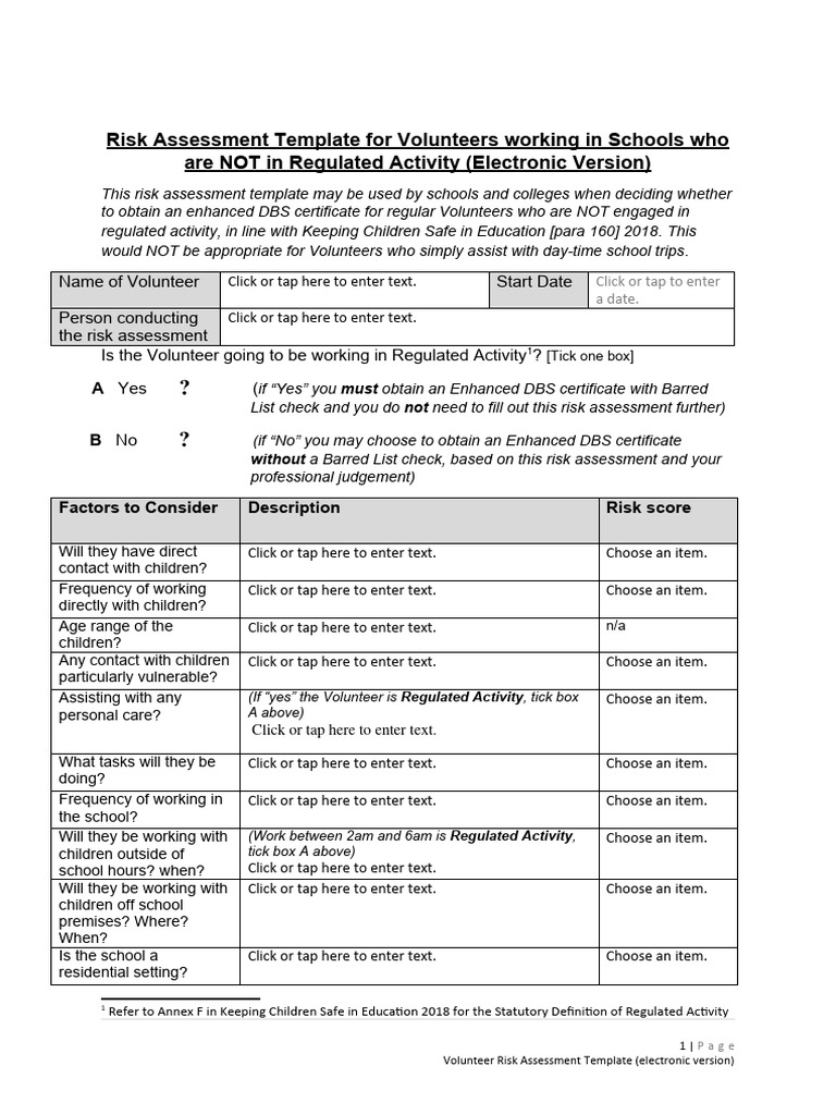 Volunteer Risk Assessment Template | PDF | Risk