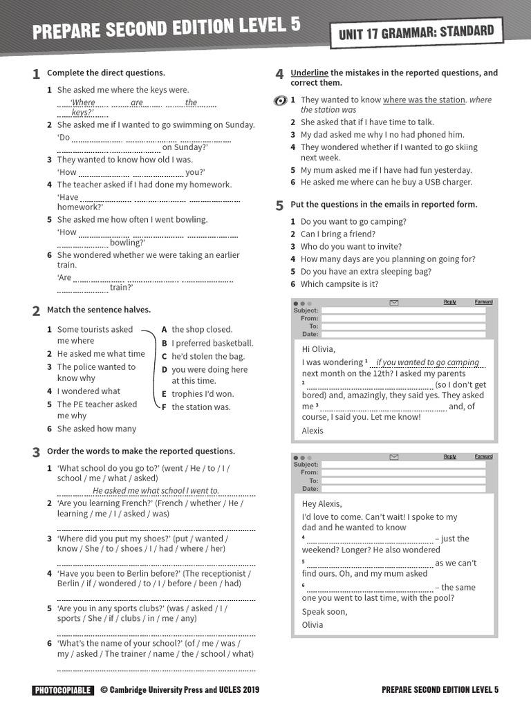 PREPARE 5 Grammar Standard Unit 17 | PDF | Linguistic Typology | Languages