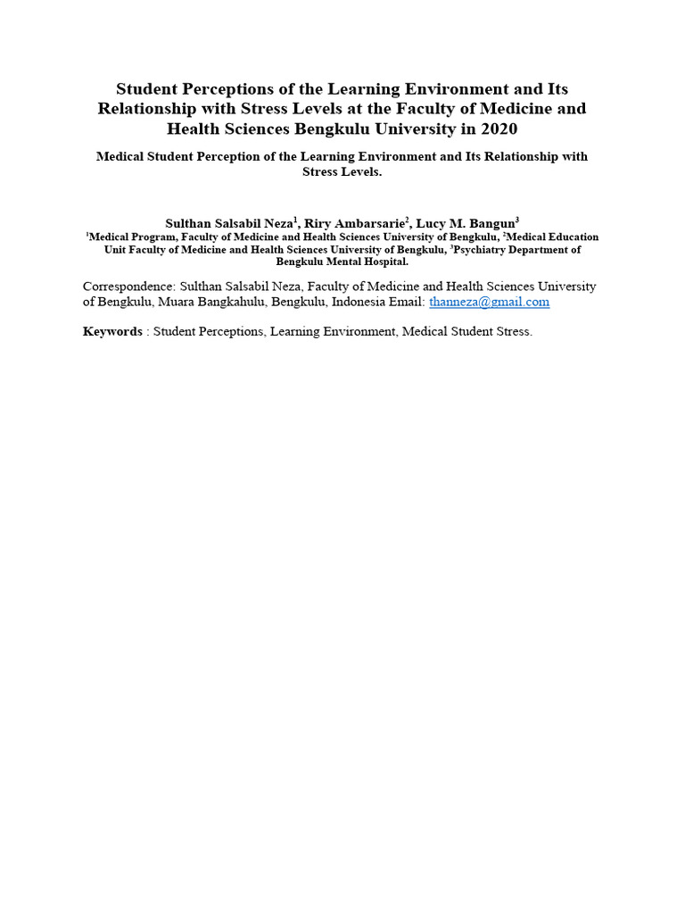 Medical Student Stress and Learning Environment | PDF | Stress (Biology ...
