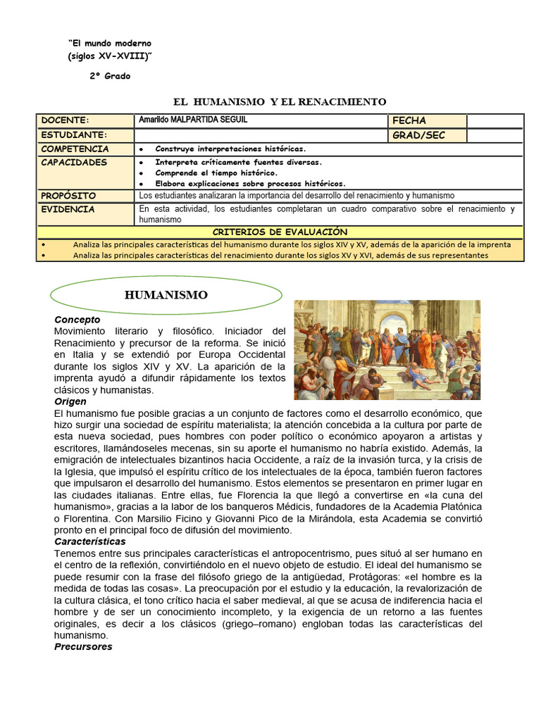 Ficha de Actividad CCSS 2° - Semana 2 | PDF | Renacimiento | Miguel Ángel