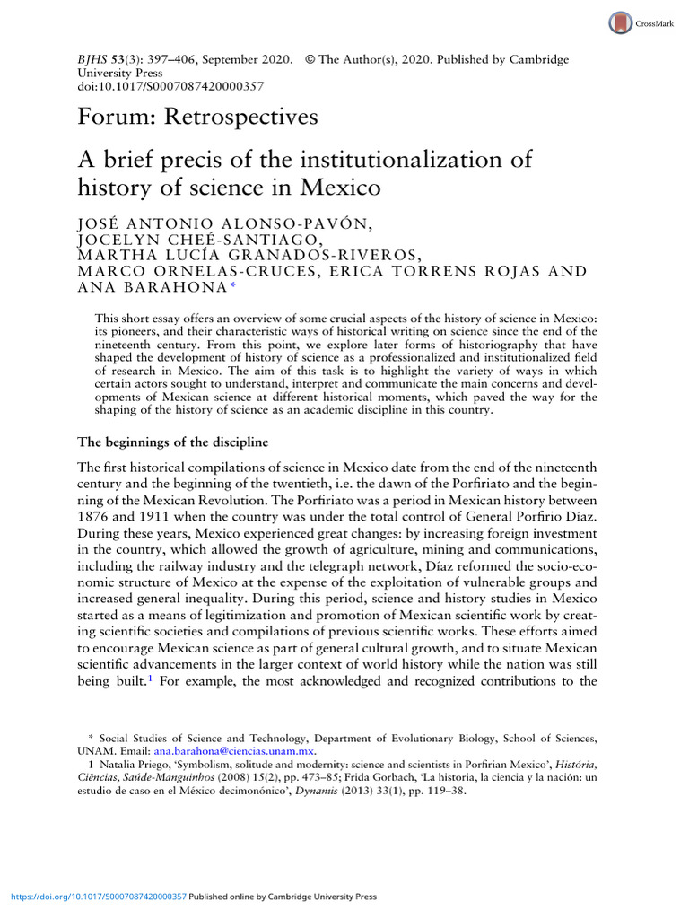 A Brief Precis of The Institutionalization of History of Science in ...