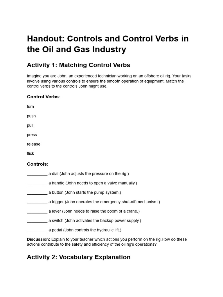 Control Verbs in Oil & Gas Operations | PDF | Pump | Drill