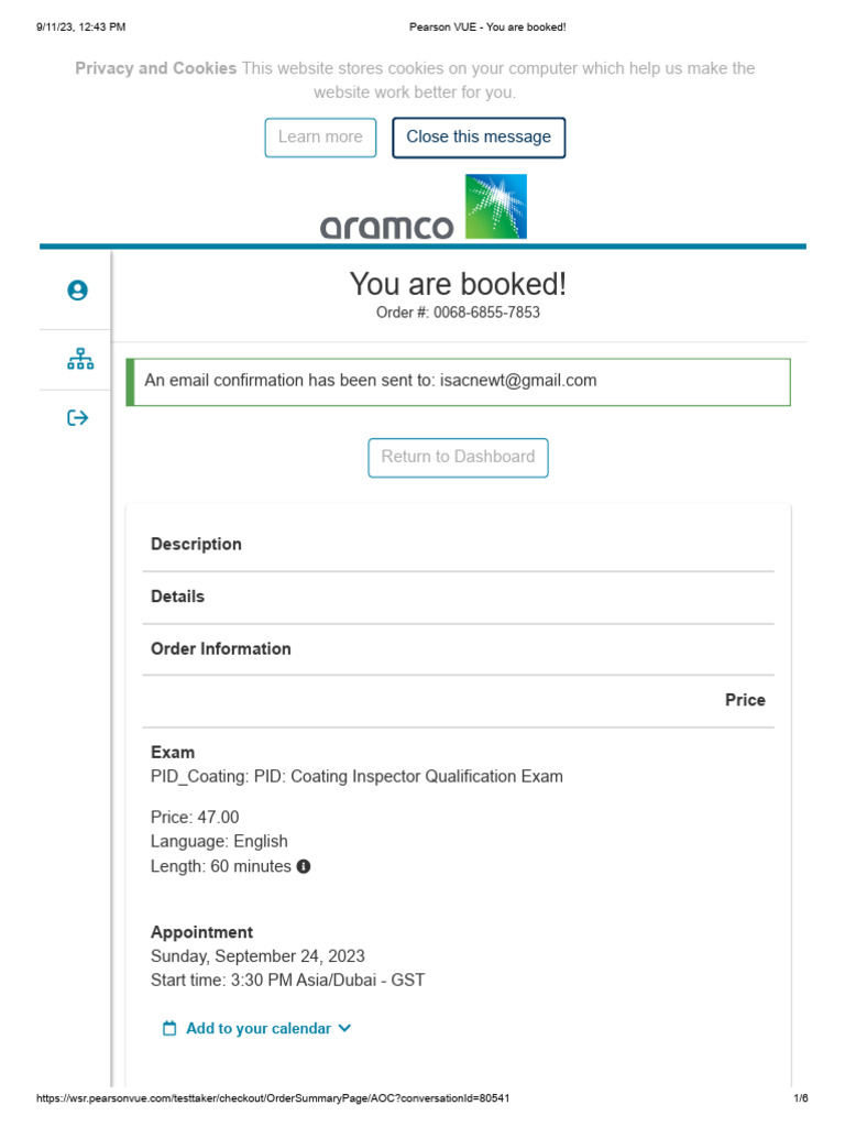 Pearson VUE - You Are Booked Sunday 24 Sept 2023 | PDF | Identity ...