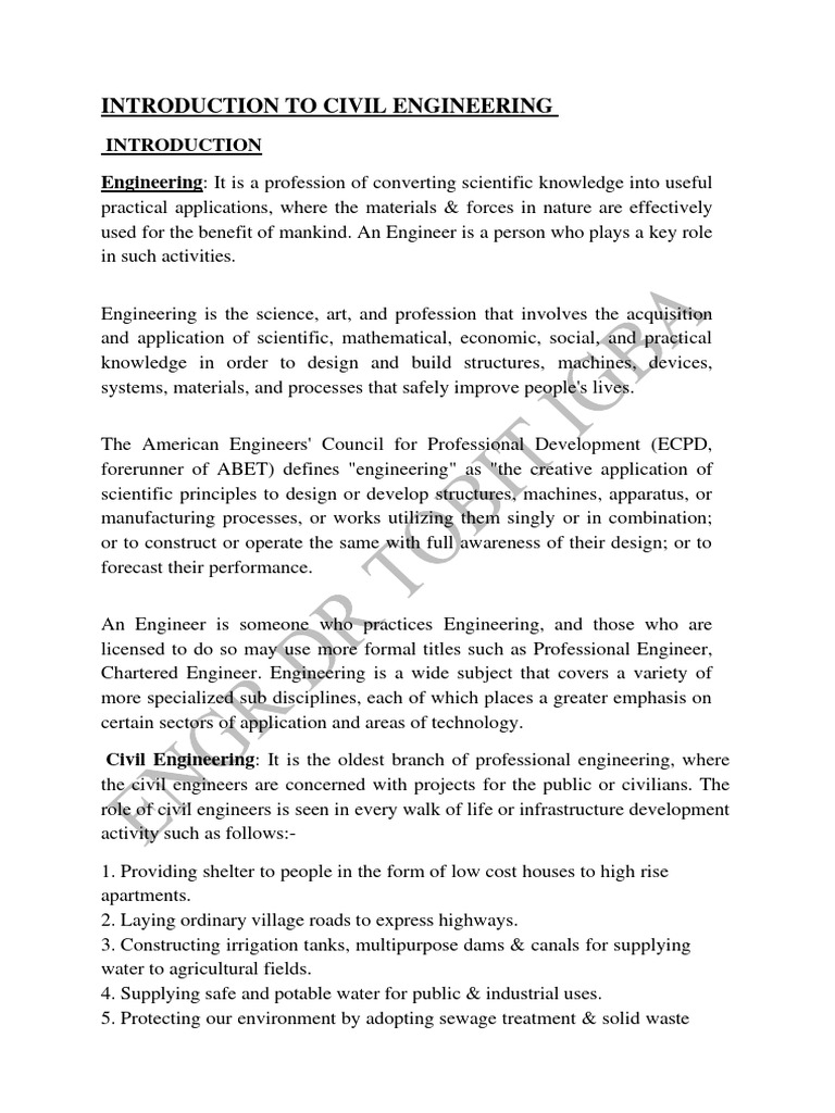 Introduction To Civil Engineering Latest Pdf Dam Road