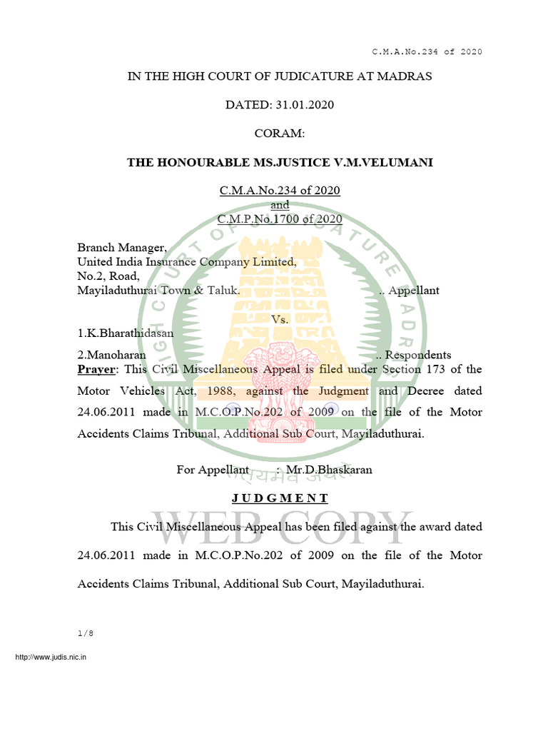 Madras High Court Ruling on Auto Accident Compensation | PDF ...