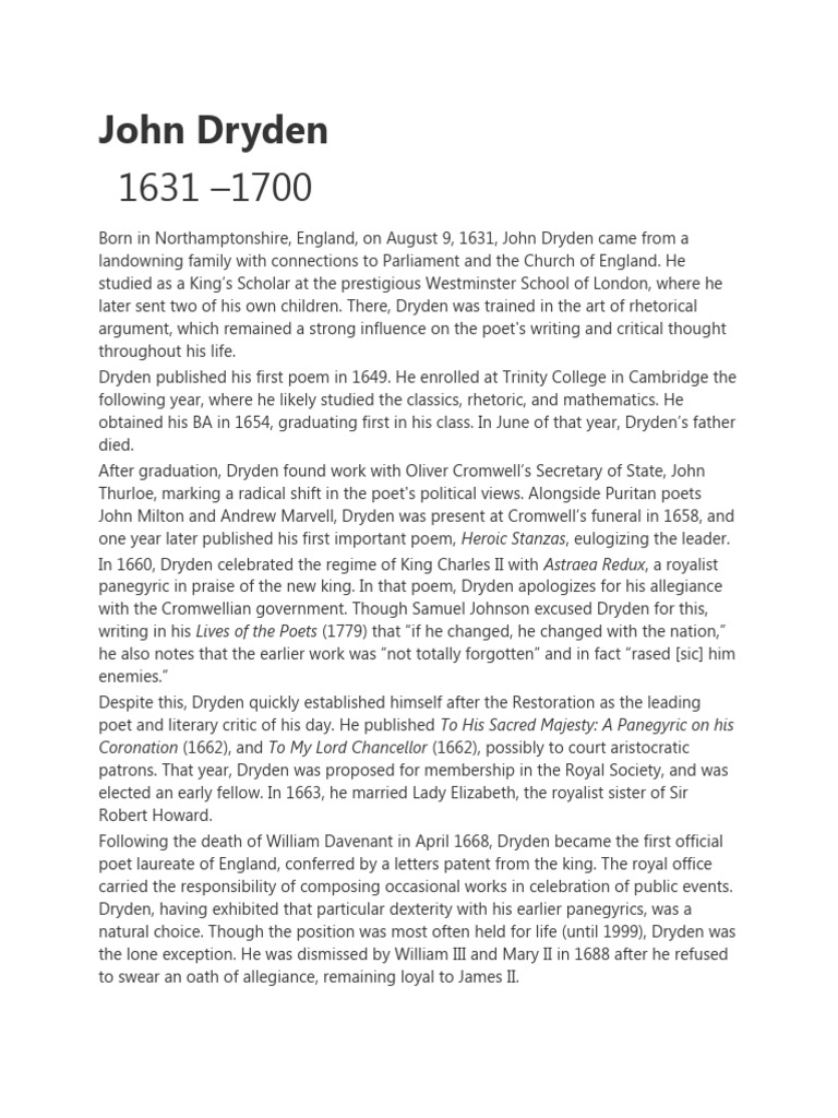 John Dryden | PDF | John Dryden
