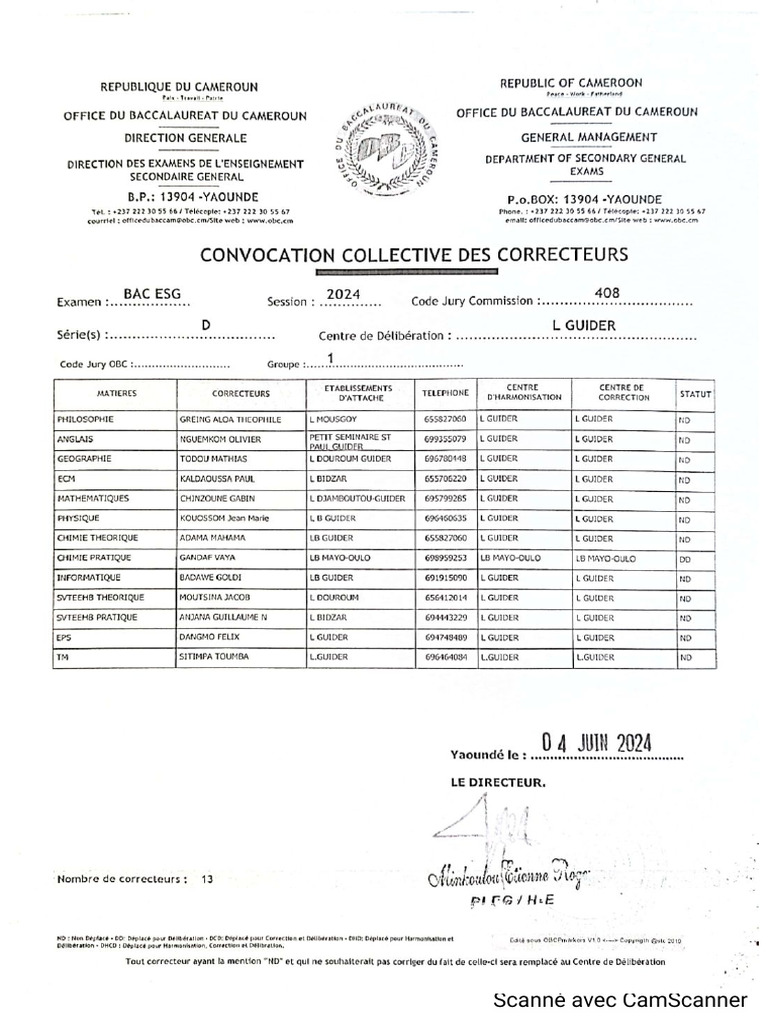 Convocation Bacc 2024 Centre Lycée de Guider | PDF