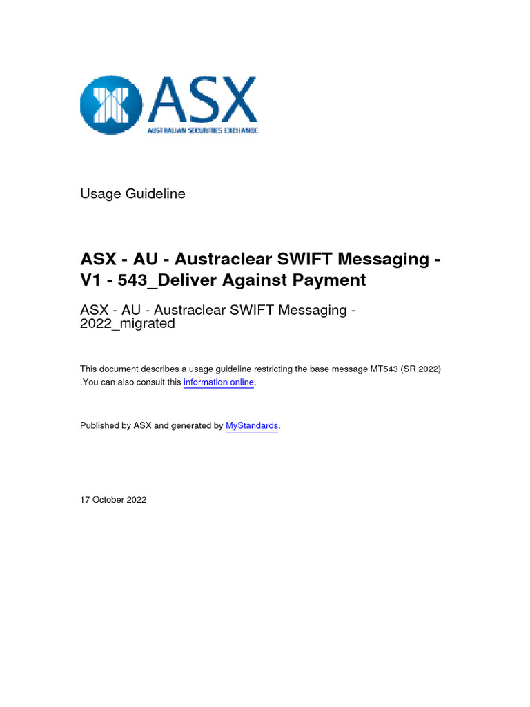 MT543 SWIFT Message Guidelines | PDF