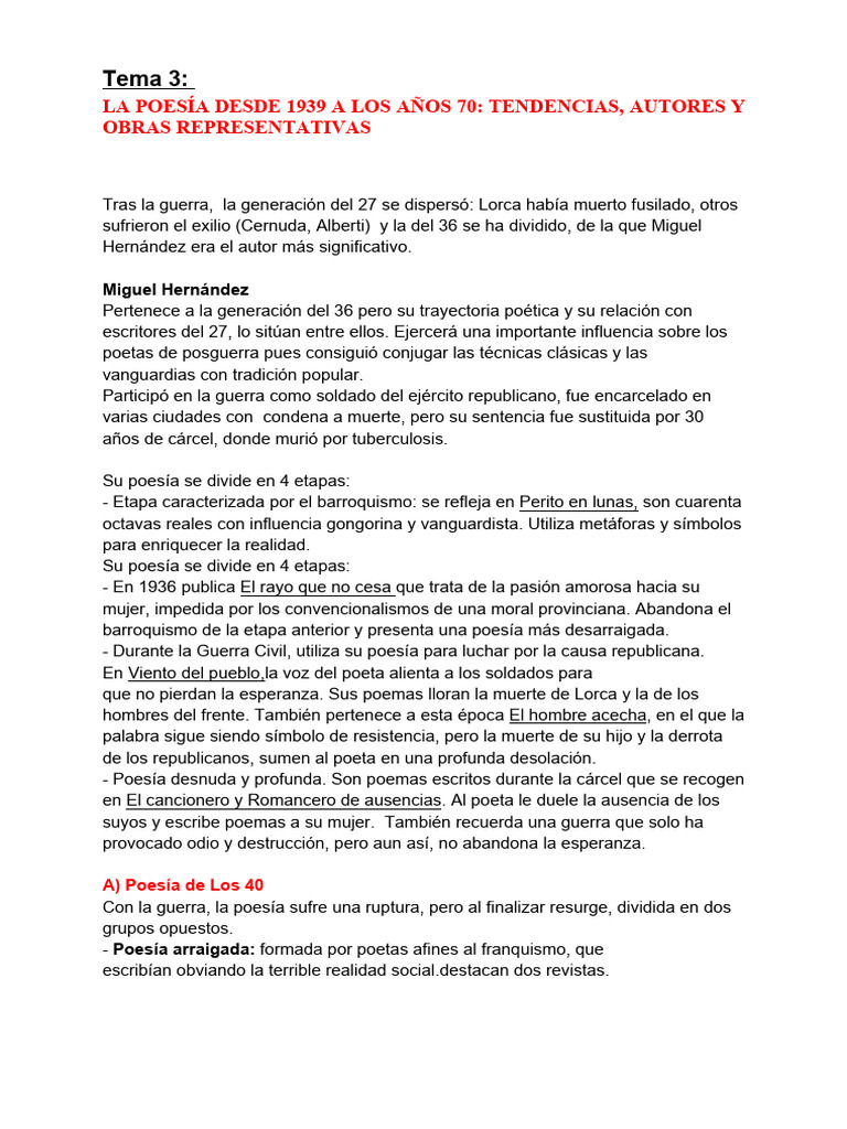 La Poesã-A Del 39 A Los Aã Os 70 | PDF | Poesía | Federico García Lorca