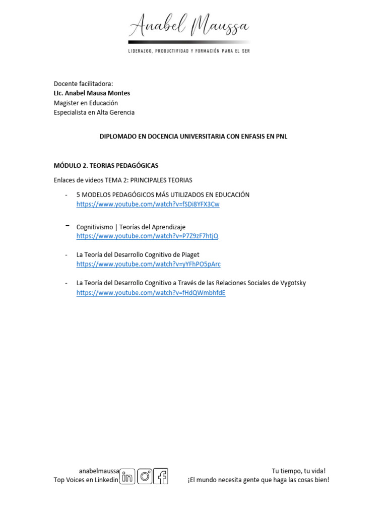 Enlaces de Videos - Modulo 2 - Tema 2 | PDF | Crecimiento personal y ...