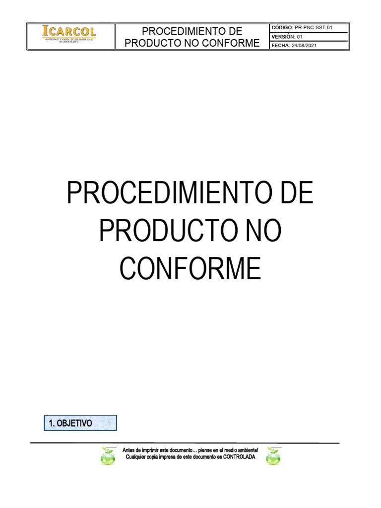 Procedimiento de Producto No Conforme | PDF | Gestión de la calidad ...