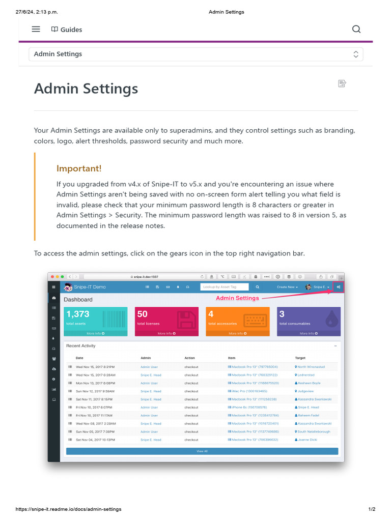 Snipe-IT Admin Settings Guide | PDF