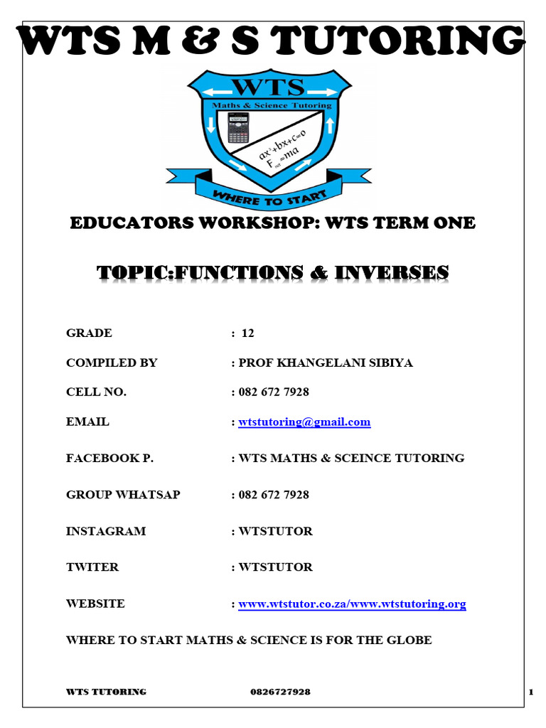 Functions and Inverses Workshop Guide | PDF | Function (Mathematics ...