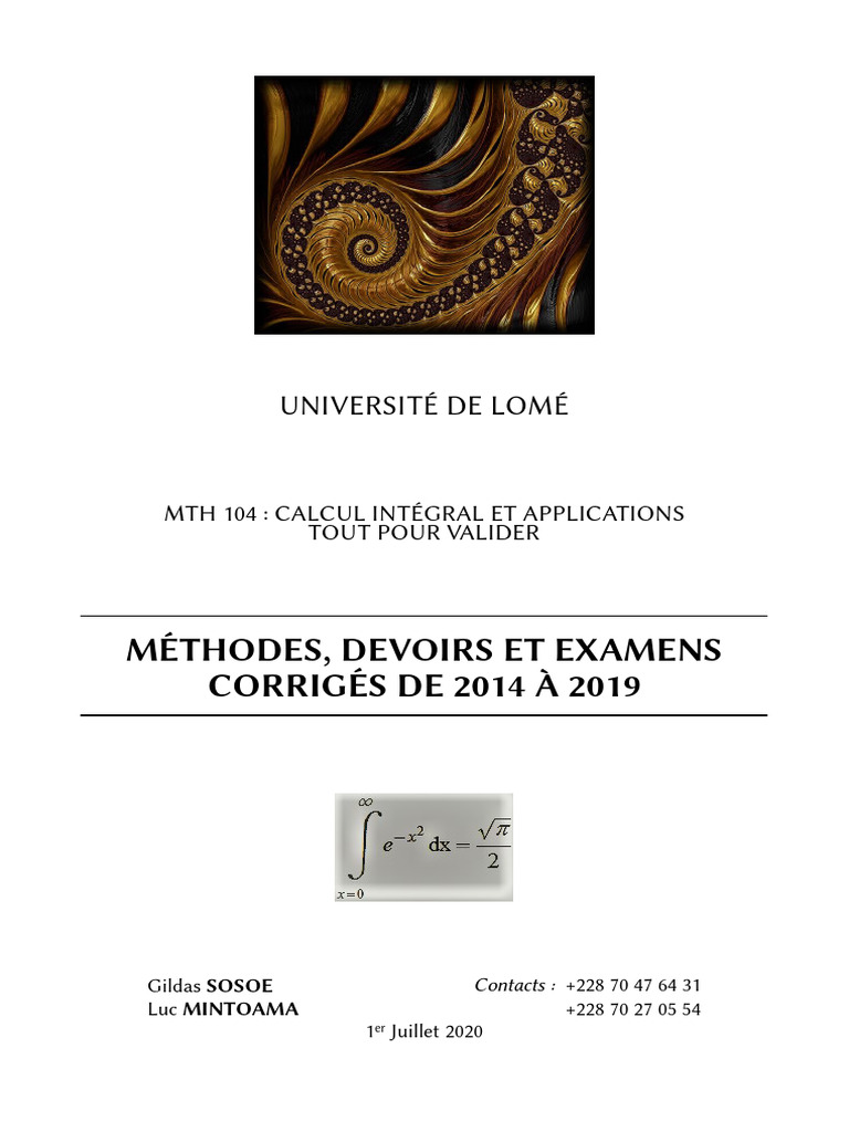 Méthodes et Corrigés MATH 104 LOMÉ | PDF | Mathématiques | Algèbre