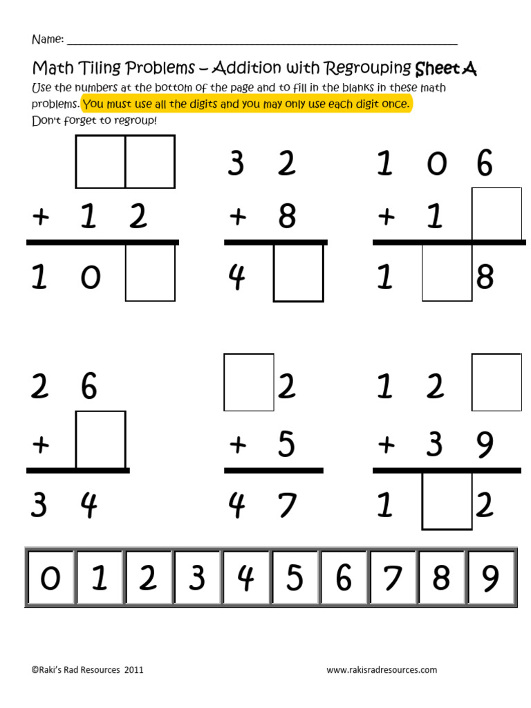 Regrouping Addition Worksheets for Kids | PDF | Teaching Methods ...