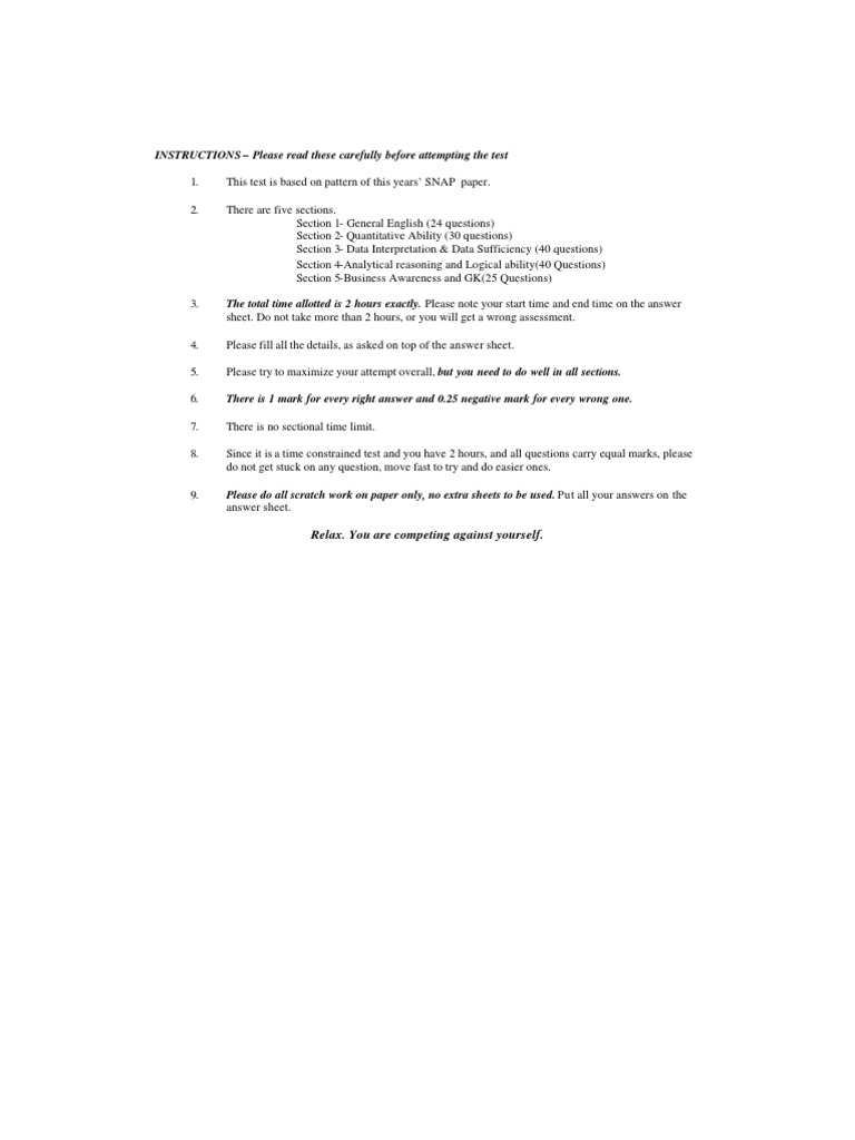 SNAP Test Instructions & Sections | PDF | Inflation | Opec