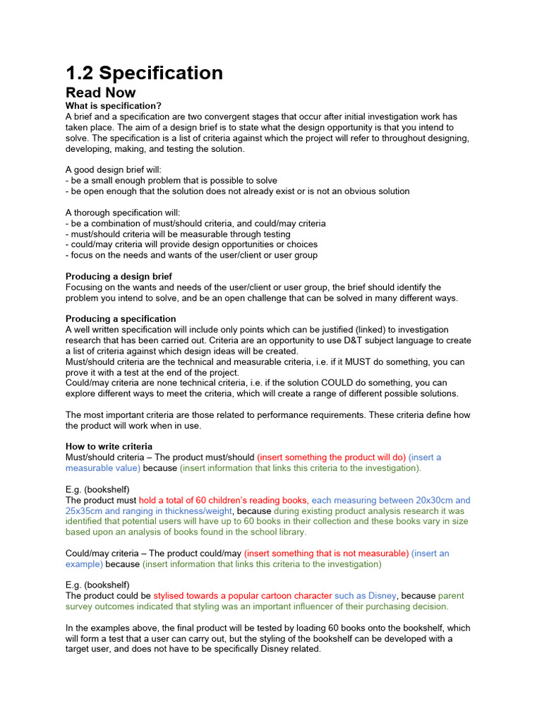 Design Brief and Specification Guide | PDF | Information | Cognition