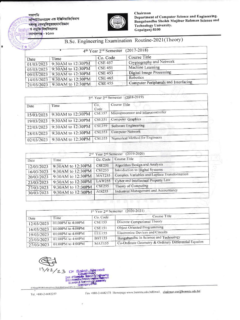 Exam Routine-2021 Even | PDF | Science | Computer Engineering