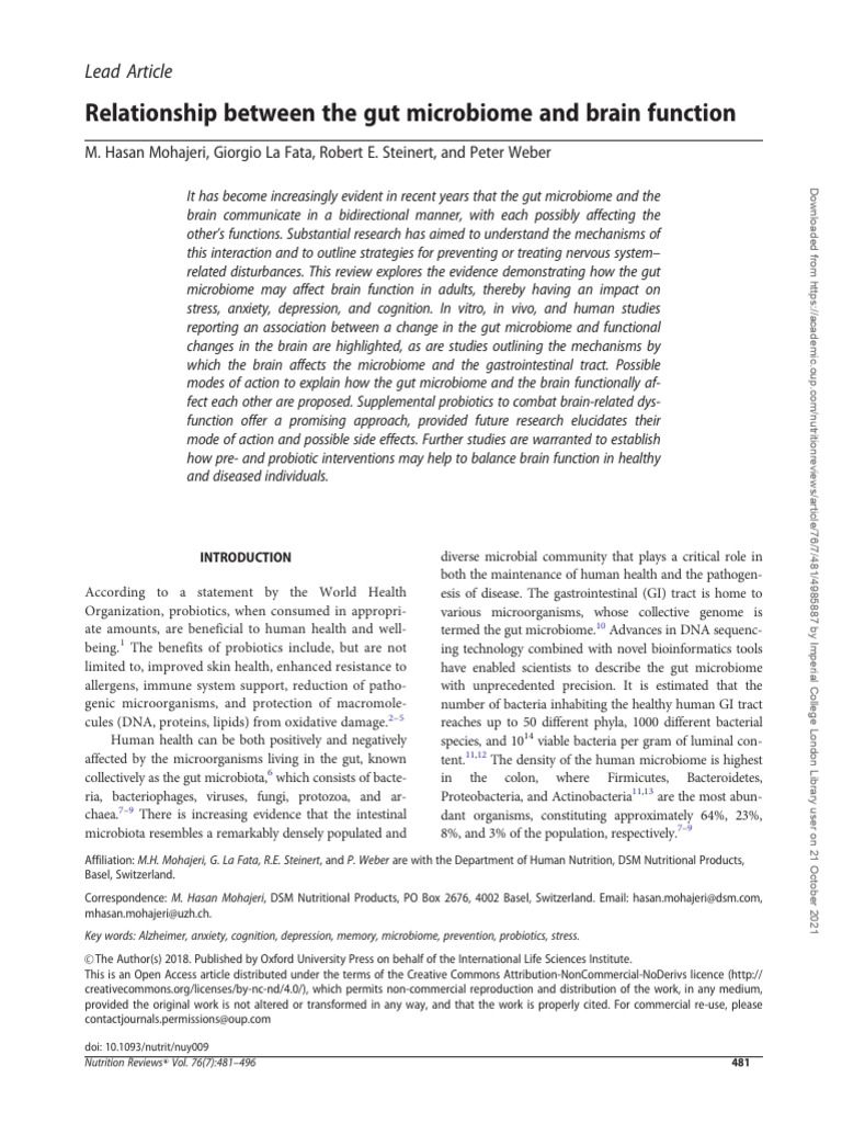 Relationship Between The Gut Microbiome and Brain Function RG | PDF ...