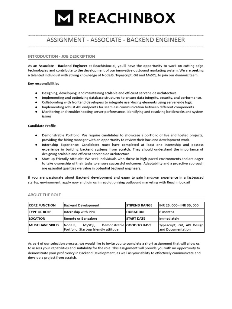 Associate Backend Engineer Internship | PDF | Microsoft Outlook ...