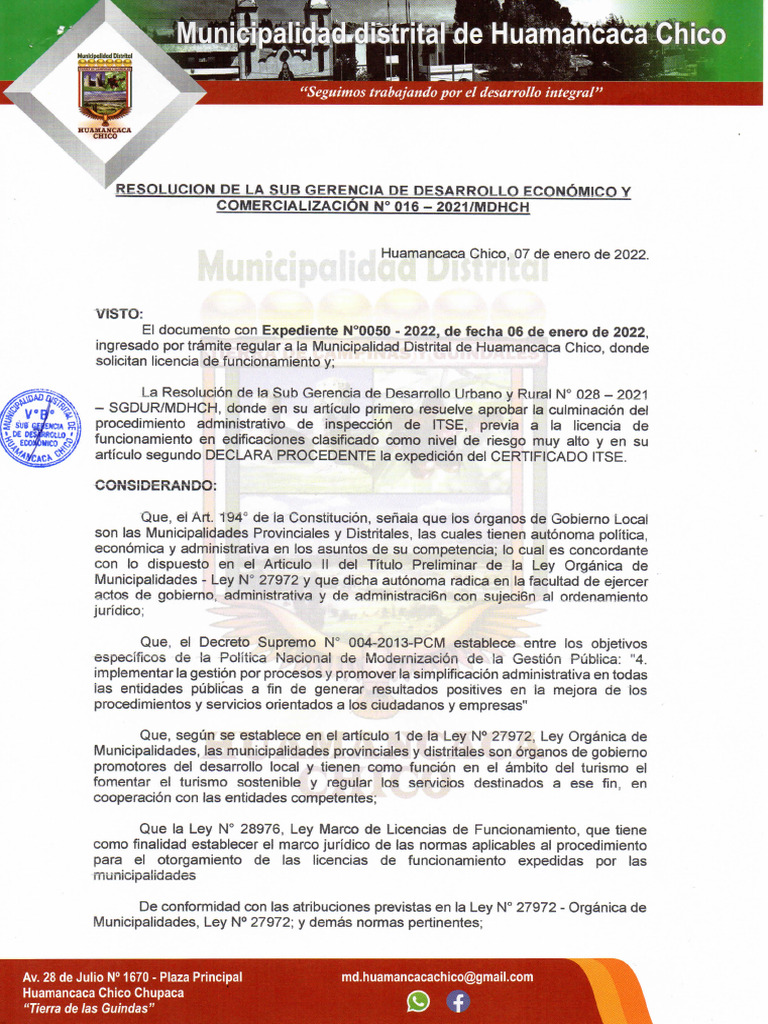 Resolucion de Licencia de Funcionamiento | PDF