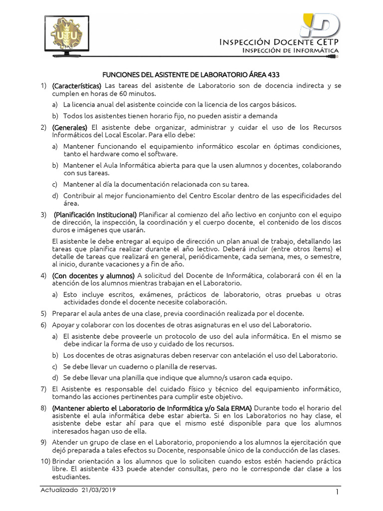 Funciones del Asistente de Laboratorio | PDF | Laboratorios | Enseñando