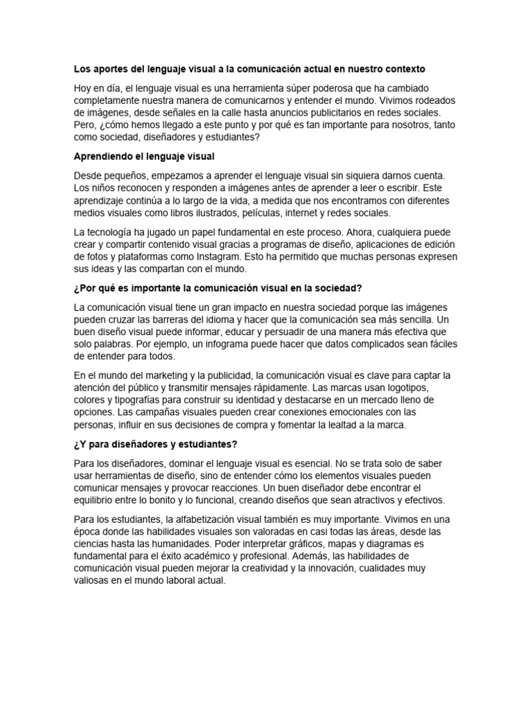 Impacto del Lenguaje Visual en la Comunicación | PDF | Comunicación ...
