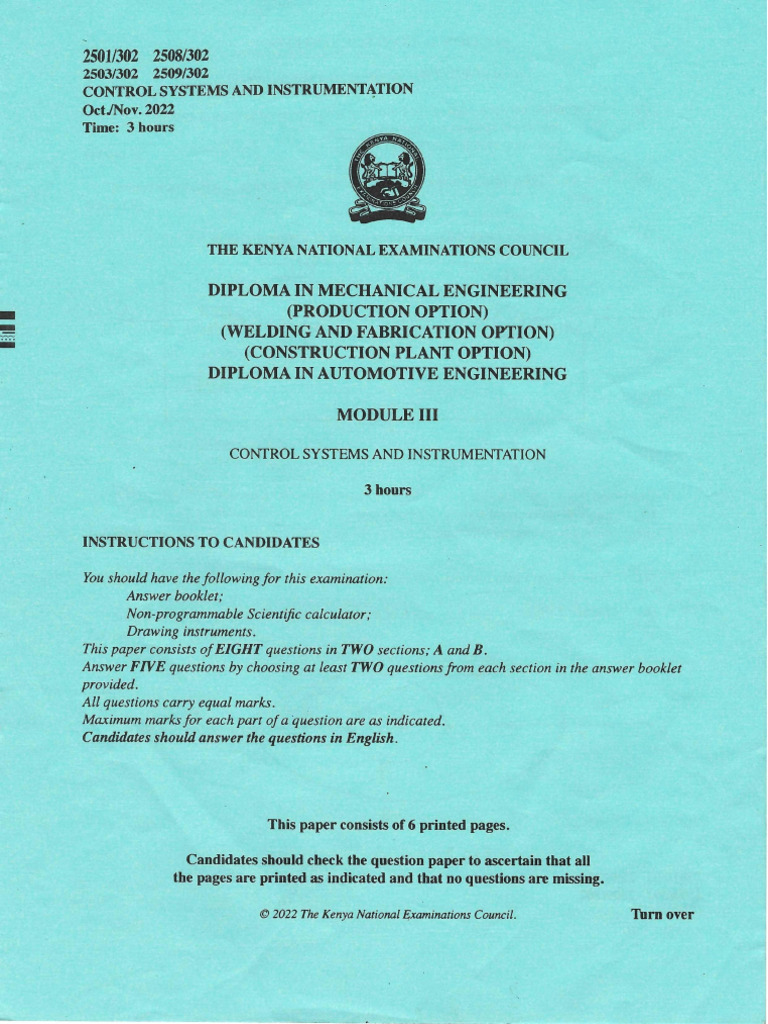 Knec 2022 oct nov 2503 302 control systems and instrumentation pdf