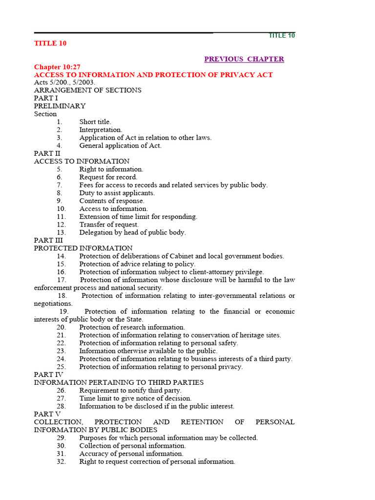 Access To Information and Protection of Privacy Act 10 27 | PDF ...