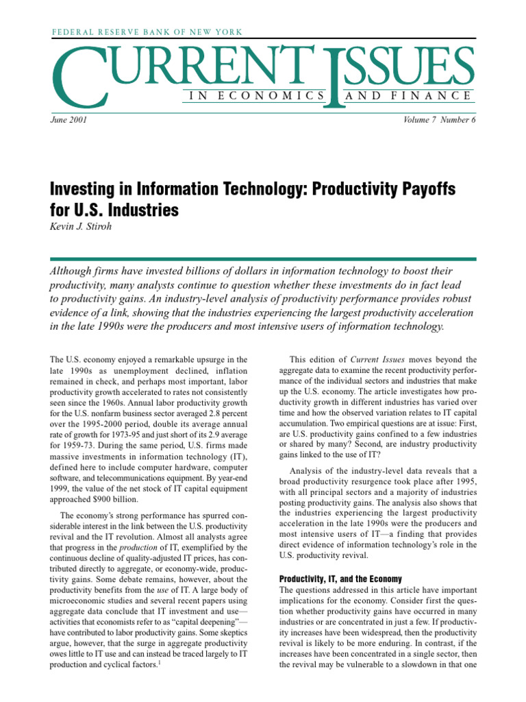 IT Investment and U.S. Productivity Gains | PDF | Economic Growth ...