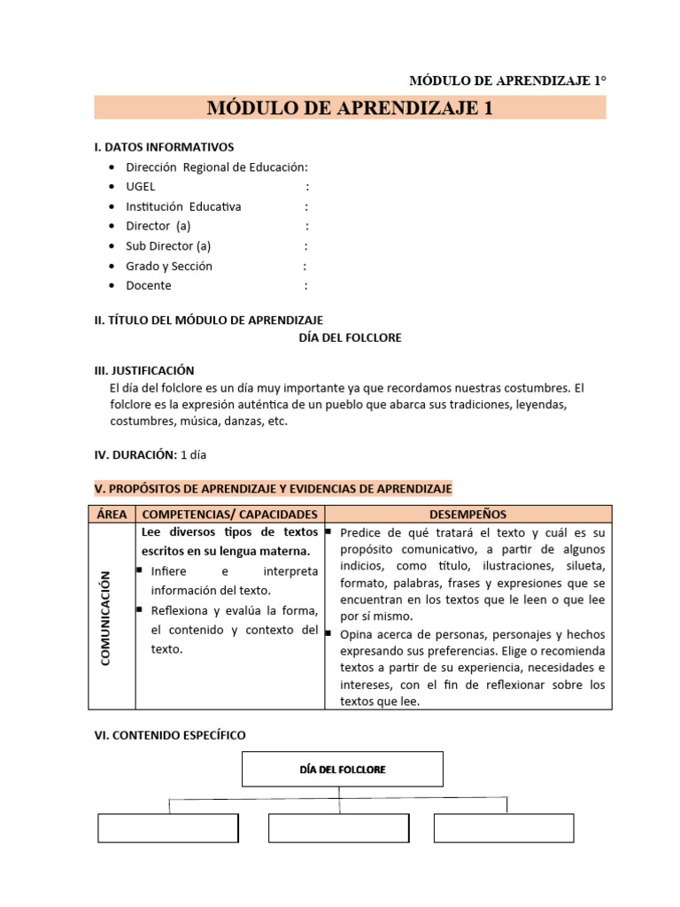 Módulo de Aprendizaje: Folclore y Santa Rosa | PDF | Artes del Lenguaje ...