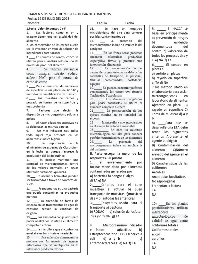 Semestral de Microbiologia de Alimentos | PDF | Alimentos | Carne