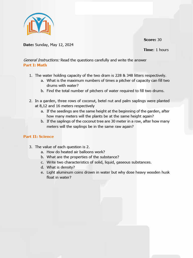 Multiple Choice Exam Template PDF