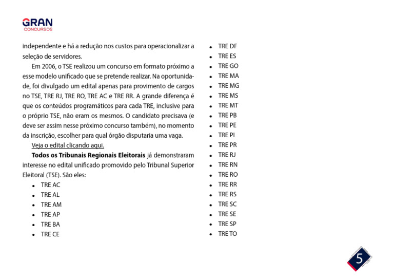 Concurso Unificado TSE e TREs 2023 | PDF