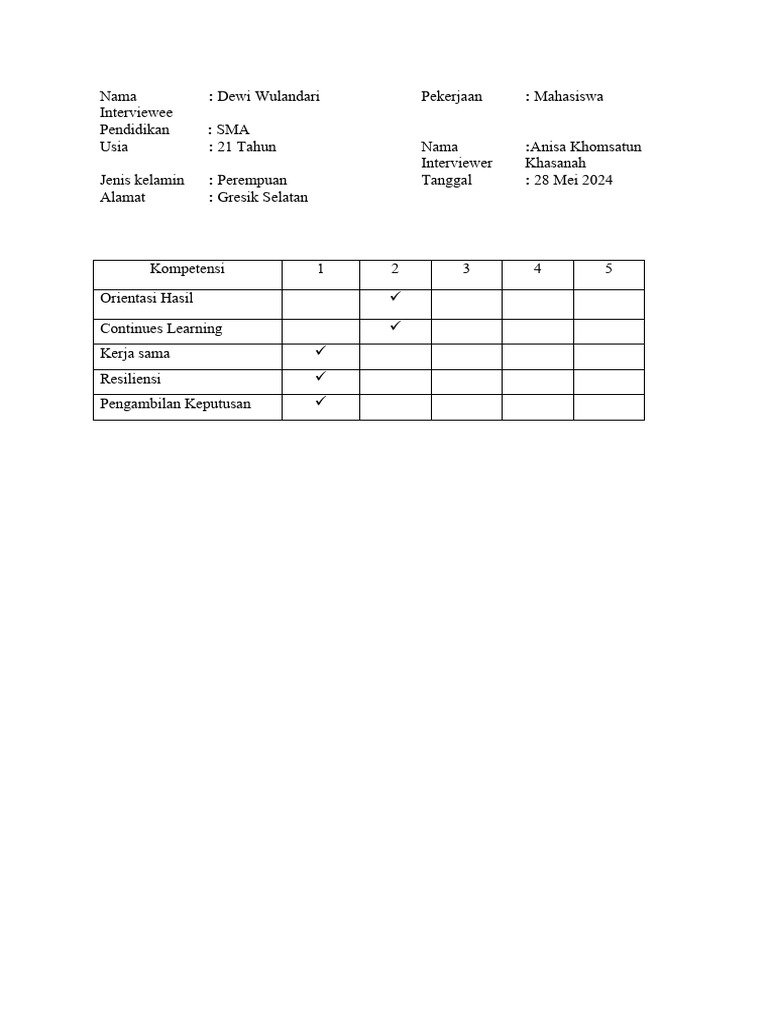 Form Penilaian Wawancara TSI | PDF