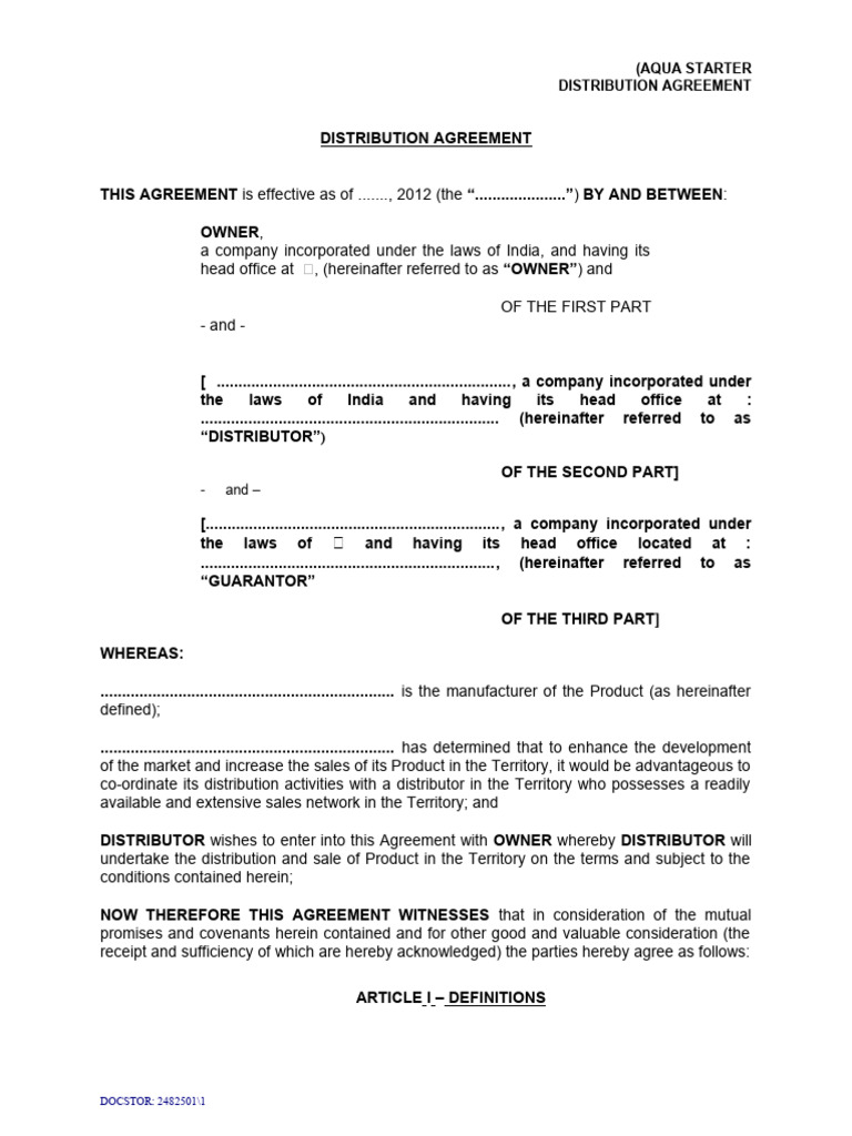 Distribution Agreement Template | PDF | Trademark | Letter Of Credit