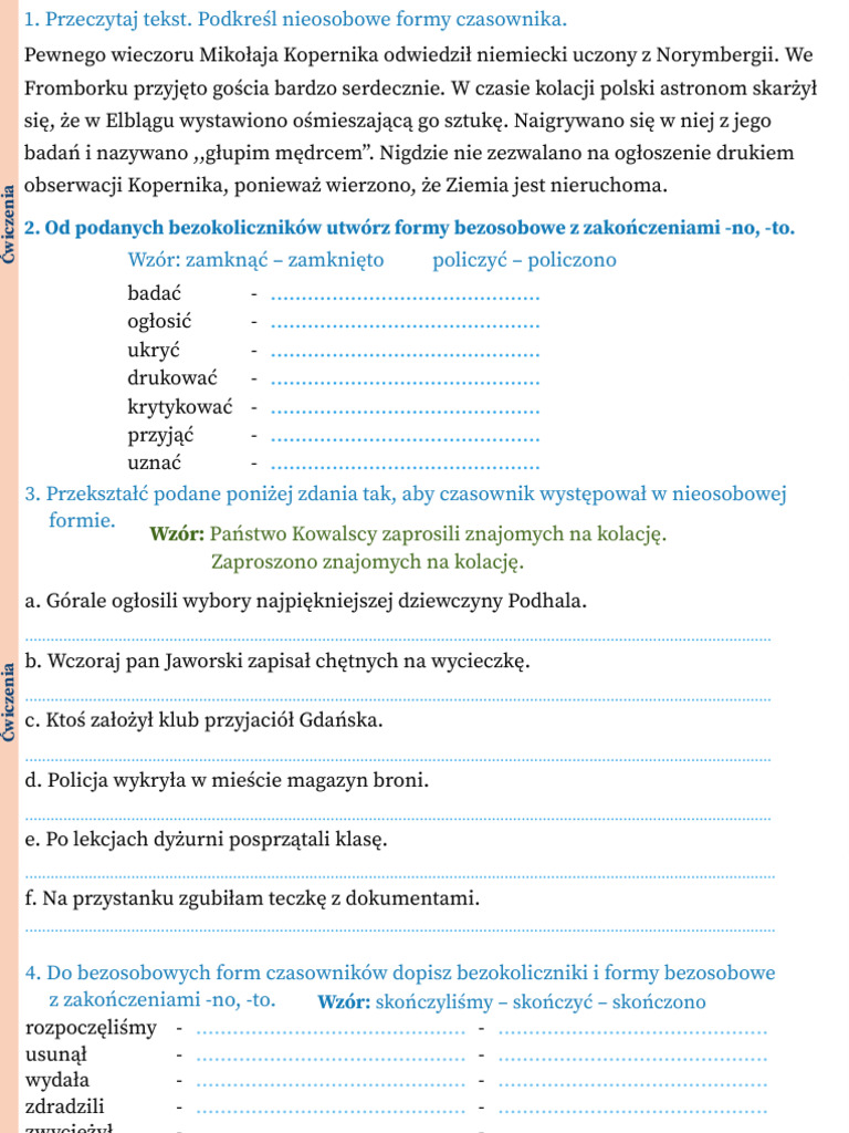 Czasowniki Formy Osobowe I Nieosobowe Nieosobowe Formy Czasownika | PDF